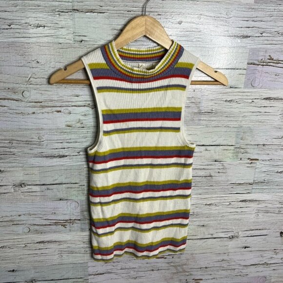 Anthropologie moth striped crop top white yellow size medium - Picture 1 of 8